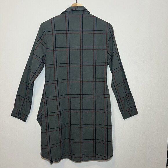 Entro Reddish Women Green ShirtDress Plaid Small Size Belt Buttons Long Sleeves - Picture 4 of 12